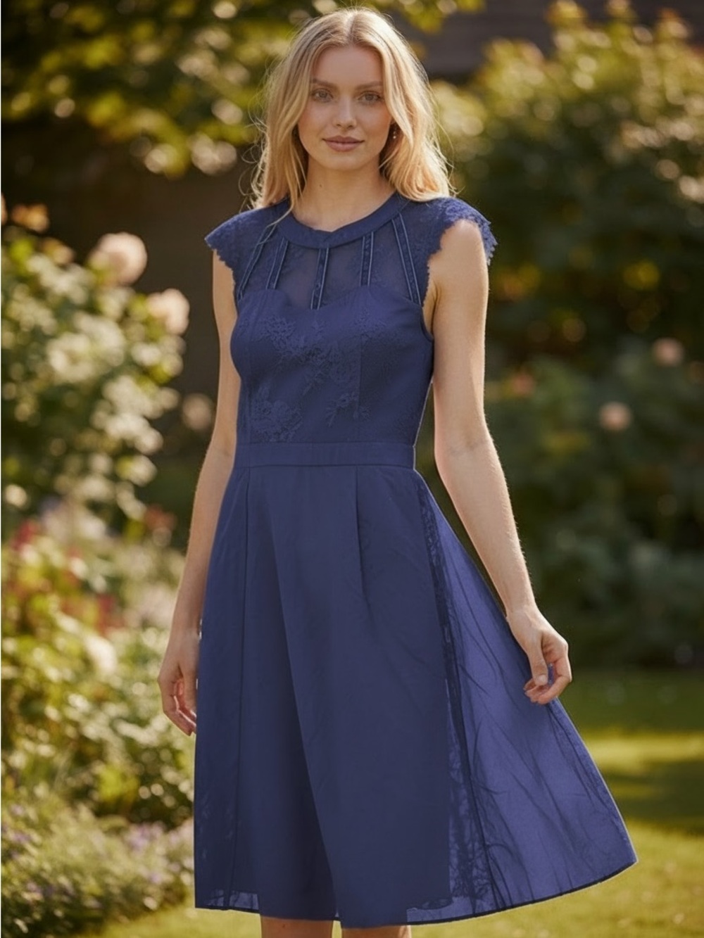 NWT Womens Sleeveless Navy Lace 33” bust, 38” length & 28” waist